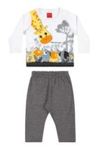 Conjunto Animais Safari Infantil Menino Meia Estação Blusa Manga Longa e Calça Moletom - Elian