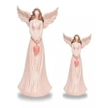 Conjunto Anjo Com Coração 23 Cm E 15 Cm -decorativo-resina