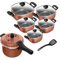 Conjunto Antiaderente Quadrado Cobre + Panela de Pressão Fechamento Externo Patolux