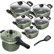 Conjunto Antiaderente Quadrado Verde + Panela de Pressão Fechamento Externo Patolux