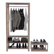 Conjunto Aparador 3 Prateleiras Expositor Exclusivo Oferta 100% Pinus 60x50cm e Arara Em Oferta Sapateira Para Lojas Simples Madeira