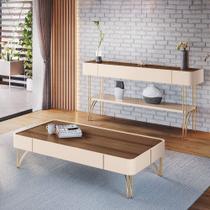 Conjunto Aparador Decorativo MDP/MDF e Mesa de Centro Vivant/Cadenza Off White/Castanho G26 - HB Móveis