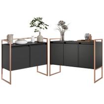 Conjunto Aparador Industrial 2 e 3 portas Preto Cobre