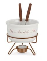 Conjunto Aparelho De Fondue Chocolate Porcelana Casal 5 Peças Doce Frutas Cerâmica Alto Padrão Qualidade Forma Inox