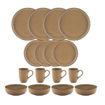 Conjunto Aparelho De Jantar Completo 16 Peças Cerâmica Porcelana Oxford Flat Ocre