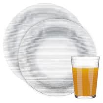 Conjunto Aparelho De Jantar Duralex Diamante Vidro Temperado Jogo Pratos Copos 12 Peças Resistente Durável Cristalino Restaurante Buffet