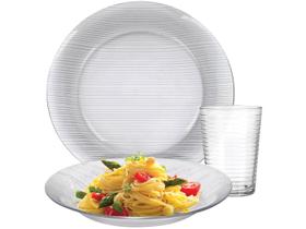 Conjunto Aparelho De Jantar Duralex Diamante Vidro Temperado Jogo Pratos Copos 12 Peças Resistente Durável Cristalino Restaurante Buffet