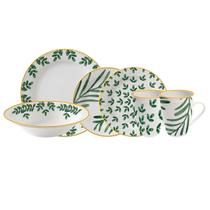 Conjunto Aparelho de Jantar Salvia 16 Peças 4 Pessoas Decorado Folhagens Verdes