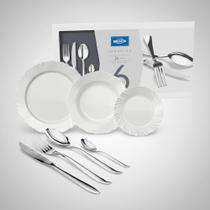 Conjunto Aparelho Jantar Talheres Inox Pratos Vidro Festa