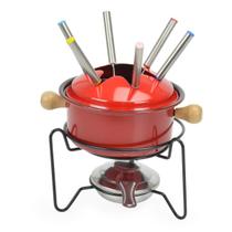 Conjunto Aparelho Para Fondue Inox Vermelho 10 Peças