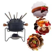 Conjunto Aparelho Para Fondue Panela Inox 10 Peças Kit Garfos Jogo Chocolate Morango Queijo Jantar Romântico Queimador