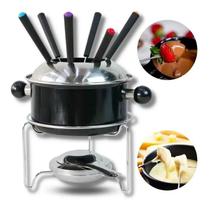 Conjunto Aparelho Para Fondue Panela Inox 10 Peças Kit Jogo Carne Chocolate Morango Queijo Queimador