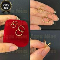 Conjunto Argola Torcida Ouro 18k Par de 1 e 2 Furo Brinco Ouro