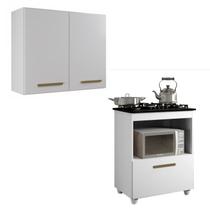 Conjunto Armário Aéreo 2 Portas e Balcão para Cooktop 4 bocas 1 Porta Basculante Branco