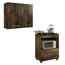 Conjunto Armário Aéreo 2 Portas e Balcão para Cooktop 4 bocas 1 Porta Basculante Ypê