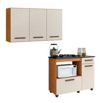 Conjunto Armário Aéreo 3 Portas e Balcão para Cooktop 4 Bocas 2 Portas 1 Gaveta - Kaiki Móveis