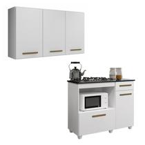 Conjunto Armário Aéreo 3 Portas e Balcão para Cooktop 5 Bocas 2 Portas 1 Gaveta