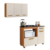 Conjunto Armário Aéreo 3 Portas e Balcão para Cooktop 5 Bocas 2 Portas 1 Gaveta