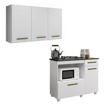 Conjunto Armário Aéreo 3 Portas e Balcão para Cooktop 5 Bocas 2 Portas