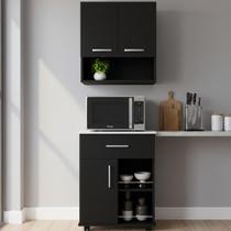 Conjunto Armário Cozinha 2 Portas e Balcão para Microondas com Gaveta Multiuso Móveis Bonatto