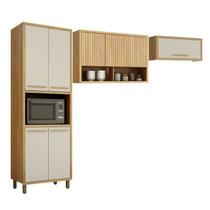 Conjunto Armário de Cozinha com Armário Paneleiro 4 Portas com Nicho e 2 Armários Aéreo Torino Conjunto Armário de Cozinha com Armário Paneleiro 4 Portas com Nicho e 2 Armários Aéreo Torino