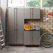 Conjunto Armário Multiuso 4 Portas Aéreo 2 Portas e Balcão Multibox Cinza
