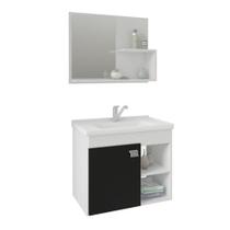 Conjunto Armário Para Banheiro 100% MDF Bia Com Espelheira E Pia Mgm Móveis Branco/Preto