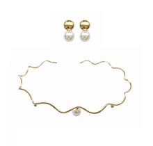 Conjunto Aro Curvo com Brinco Banhado a Ouro - Zircônia Conjunto Aro Curvo com Brinco Banhado a Ouro - Zircônia