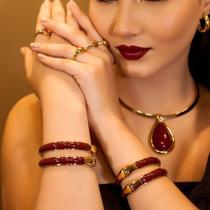 Conjunto Aro Gota + Bracelete Resinados Cor Cereja Conjunto Aro Gota + Bracelete Resinados Cor Cereja