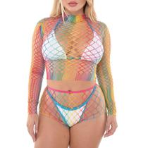 Conjunto Arrastão Cropped Manga longa Moda Sexy Verão Moda Folia