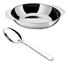 Conjunto Arroz Travessa Colher Servir 2 Peças Aço Inox Cumbuca Tigela 20cm Taumer