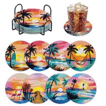 Conjunto Art Coaster Yanfairy 8 peças Beach Moon DIY 10 cm