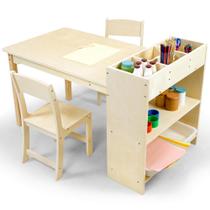 Conjunto artístico de mesa e cadeira bbgroundgrm Kids Birch Wood com armazenamento