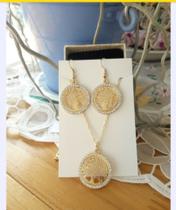 Conjunto Árvore da vida banhado a ouro e brincos zircônia