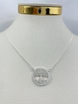 Conjunto Árvore da Vida com Zircônia Cristal - Banho de Prata 925 com Camada de 50 Milésimos e Verniz Italiano - Semijoia Conjunto Árvore da Vida com Zircônia Cristal - Banho de Prata 925 com Camada de 50 Milésimos e Verniz Italiano - Semijoia