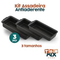Conjunto Assadeira de Pão, Bolos e Tortas Preta Alumínio Antiaderente Retângular 3 Unidades