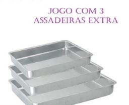 Conjunto Assadeira Retangular de Alumínio Polido 3 Peças Conjunto Assadeira Retangular de Alumínio Polido 3 Peças