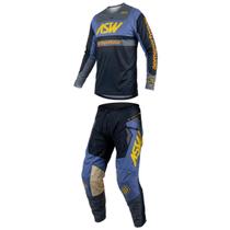 Conjunto asw image enduro hades preto/laranja/amarelo tamanho:40/m
