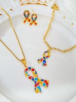 Conjunto Autismo Laço Colar + Pulseira + Brinco Conjunto Autismo Laço Colar + Pulseira + Brinco