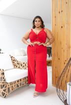 Conjunto Ayla saia e croped em tecido viscolinho com forro plus size