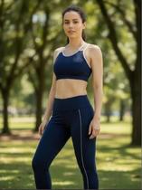 Conjunto Azul Feminino Academia com Top de Tiras e Calça Legging