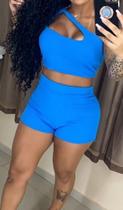 Conjunto azul feminino na cor azul Cropet com 1 alça contém bojo TAM M