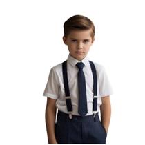 Conjunto Azul Marinho Pajem Roupa Social Infantil Casamento Manga Curta
