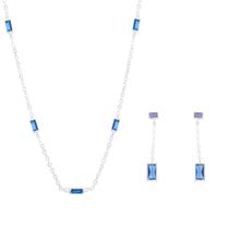 Conjunto Bagueti Zircônia Safira em Prata 925 - PL23660 Conjunto Bagueti Zircônia Safira em Prata 925 - PL23660