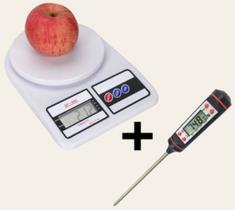 Conjunto Balança de Cozinha Digital 10kg + Termômetro Culinário Digital Espeto Alimentos Cozinha