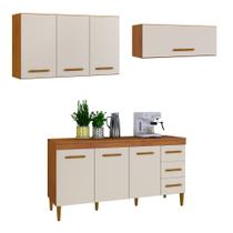 Conjunto Balcão 3 Portas 3 Gavetas e 2 Armários Aéreo