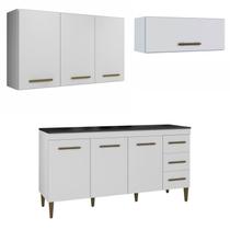 Conjunto Balcão 3 Portas 3 Gavetas e 2 Armários Aéreo