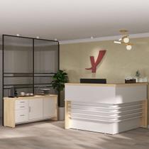 Conjunto Balcão Atendimento e Balcão com Gavetas Cor Carvalho com Branco