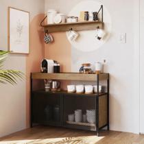 Conjunto Balcão Buffet Café Bar 100Cm 2 Portas York E Prateleira 90Cm - Trama Aço Expandido Industrial Artesano Conjunto Balcão Buffet Café Bar 100Cm 2 Portas York E Prateleira 90Cm - Trama Aço Expandido Industrial Artesano