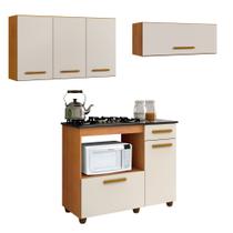 Conjunto Balcão Coktop 4 Bocas com Nicho para Forno e 2 Armários Aéreo